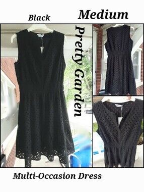 NWT Pretty Garden Eyelet ALine Sleeveless DRESS Medium BLK